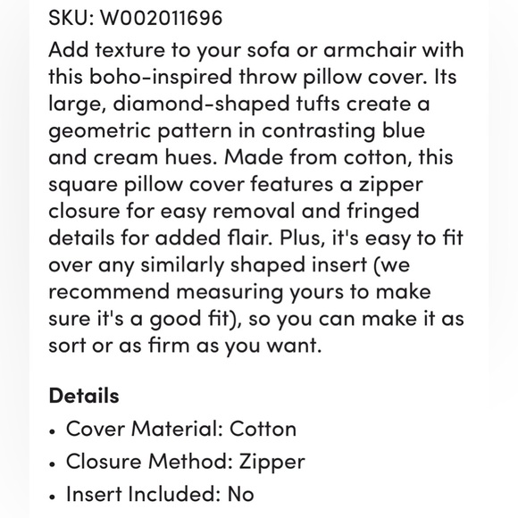 Hibbits Cotton Geometric Throw pillow cover 22” square BOHO tufts - Picture 5 of 6